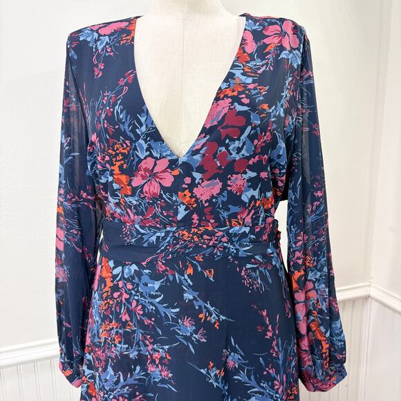 Standards & Practices Size 2X Dress Maxi Asymmetric High Low Long Sleeve Floral - Picture 4 of 13